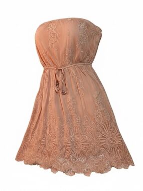 Forever 21 Strapless Lace Dress in Coral Peach with Tie Waist
